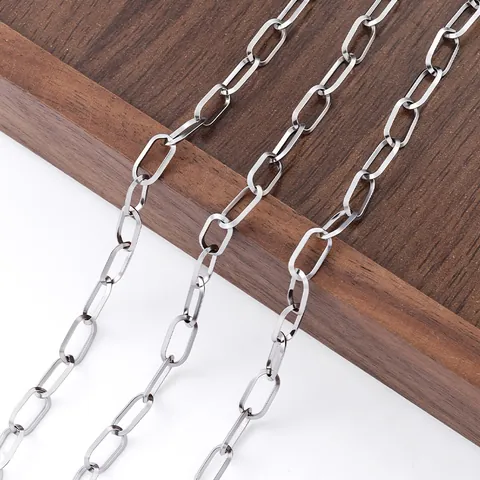 Minimalist Stainless Steel Oval Link Paperclip Chain For DIY Necklace Bracelet Jewelry Accessory Polished Silver Tone Metal