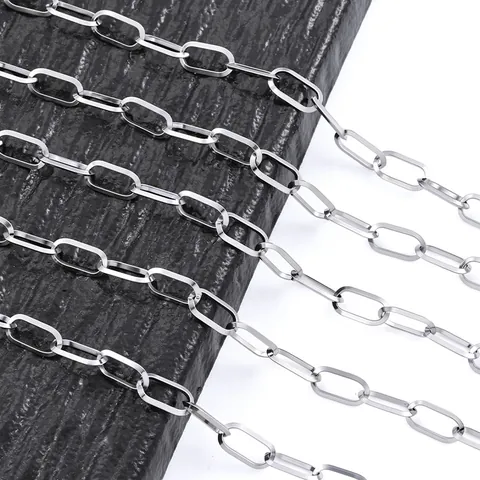 Minimalist Stainless Steel Oval Link Paperclip Chain For DIY Necklace Bracelet Jewelry Accessory Polished Silver Tone Metal