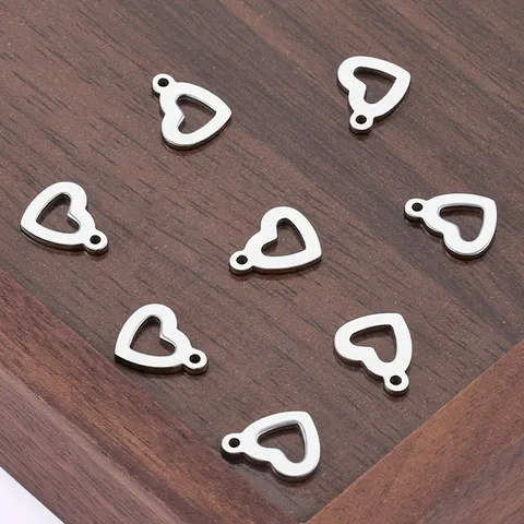 Stainless Steel Hollow Heart Pendant DIY Necklace Bracelet Polished Metal Charm For Jewelry Making Clothing Bag Accessory