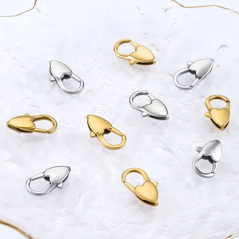 Chiusura a Moschettone a Cuore in Acciaio Inossidabile Placcato Oro 18K Lucido Connettore per Creazione Gioielli Fai da Te