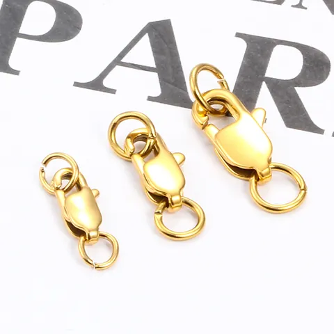 Stainless Steel Square Spring Clasp With Open Jump Rings Gold Silver Plated Jewelry Connection Fastener For Necklace Bracelet DIY Making Findings