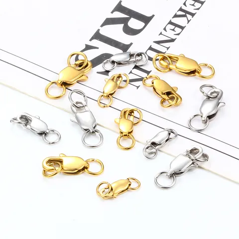 Stainless Steel Square Spring Clasp With Open Jump Rings Gold Silver Plated Jewelry Connection Fastener For Necklace Bracelet DIY Making Findings