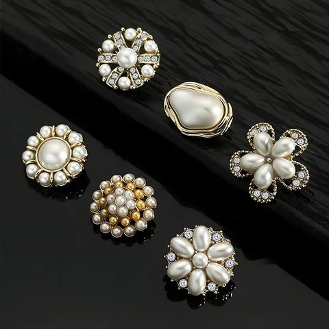 Vintage Zinc Alloy Metal Buttons With Faux Pearl Rhinestone Flower Shape For Cashmere Coat Windbreaker Jacket Decor
