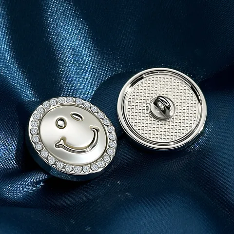 Vintage Zinc Alloy Silver Decorative Buttons Rhinestone Smiley Face Heart Rose Pattern Sewing Fastener For Coat Sweater Shirt DIY Craft Accessories