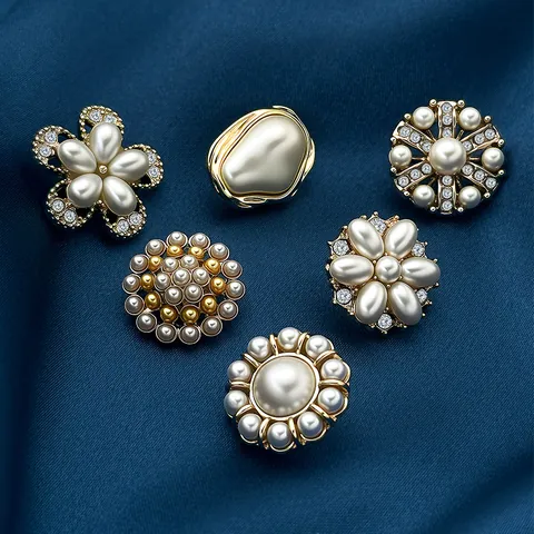 Vintage Zinc Alloy Metal Buttons With Faux Pearl Rhinestone Flower Shape For Cashmere Coat Windbreaker Jacket Decor