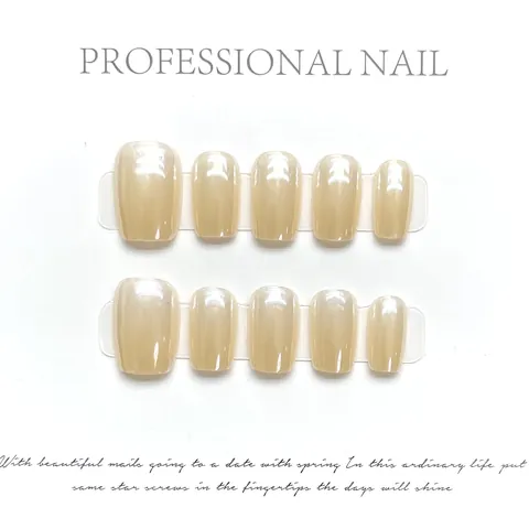 Semi-Handmade Gradient Artificial Pearl Shimmer Press On Nails Short Square Shape Reusable Fake Nails Elegant Artificial Manicure Women