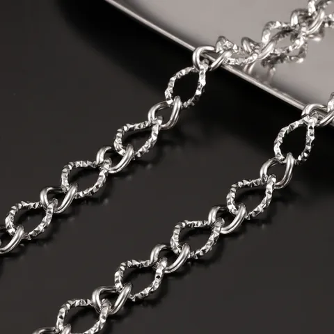 Stainless Steel Curb Chain Bulk For DIY Jewelry Making Hip Hop Diamond Cut Textured Links Silver Tone Punk Accessories