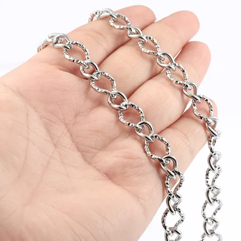 Stainless Steel Curb Chain Bulk For DIY Jewelry Making Hip Hop Diamond Cut Textured Links Silver Tone Punk Accessories