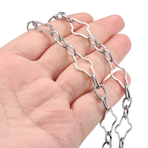 Catena in Acciaio Inossidabile Fai-da-te per Creazione Gioielli Quadrifoglio Svuotato Rombo Modello O Catena per Collana Bracciale Decorazione
