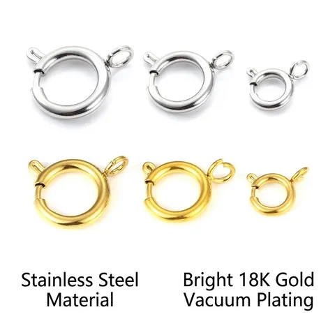 Fermoirs Anneau à Ressort en Acier Inoxydable Connecteurs Ronds pour Colliers Bracelets DIY Bijoux Doré Argenté Électroplaqué