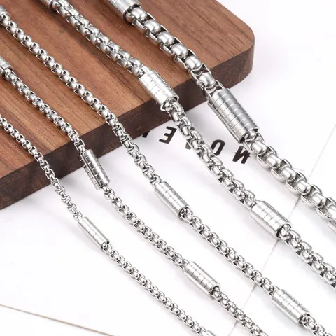Stainless Steel Box Chain With Textured Cylindrical Beads Minimalist DIY Jewelry Making Supplies For Necklace Bracelet Unisex Accessories