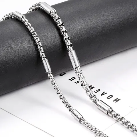 Stainless Steel Box Chain With Textured Cylindrical Beads Minimalist DIY Jewelry Making Supplies For Necklace Bracelet Unisex Accessories