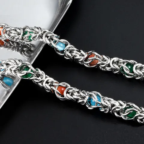 Byzantinische Edelstahl Drachenknochen Kette Mit Bunten Steinen Hip Hop Punk DIY Schmuckherstellung Halskette Armband Accessoire