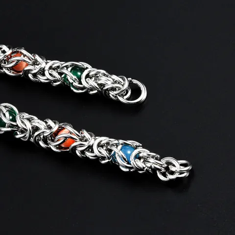 Byzantinische Edelstahl Drachenknochen Kette Mit Bunten Steinen Hip Hop Punk DIY Schmuckherstellung Halskette Armband Accessoire