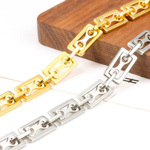 Stainless Steel Rectangular Link Chain Vacuum Plated Gold DIY Necklace Bracelet Metal Fashion Jewelry Making Accessories
