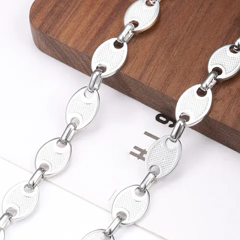 Stainless Steel Textured Coffee Bean Link Chain Pig Nose Oval Embossed DIY Jewelry Necklace Bracelet Making Accessories Unisex