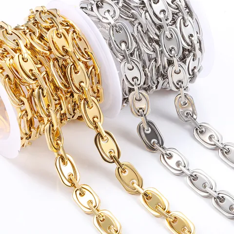 Stainless Steel Pig Nose Coffee Bean Chain DIY Necklace Bracelet Jewelry Making Accessories Oval Link Chain For Women Men