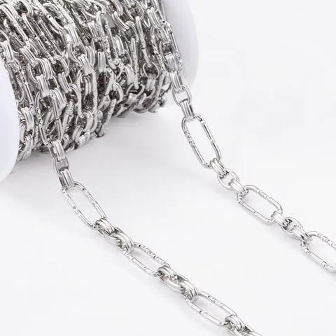 Textured Stainless Steel Thick Link Chain For Jewelry Making DIY Necklace Bracelet Bag Accessories Indented Cable Chain Bulk Roll Handicraft Material