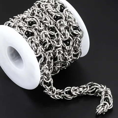 Stainless Steel Byzantine Keel Chain With Black Beads For DIY Jewelry Making Hip Hop Necklace Bracelet Metal Chain Findings