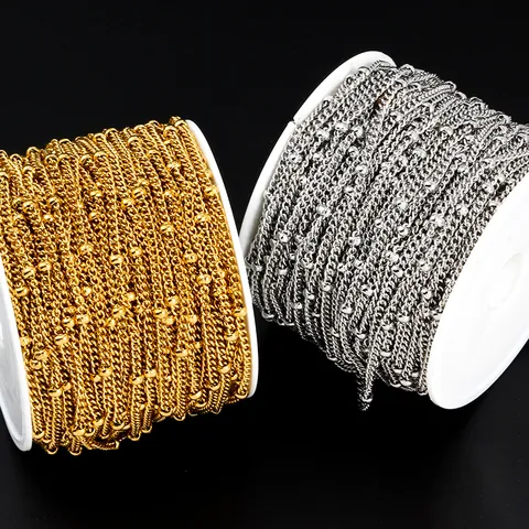 Stainless Steel Satellite Chain With Small Beads For DIY Jewelry Making Necklace Bracelet Fashion Gold Steel Color Metal Link Chain Accessory