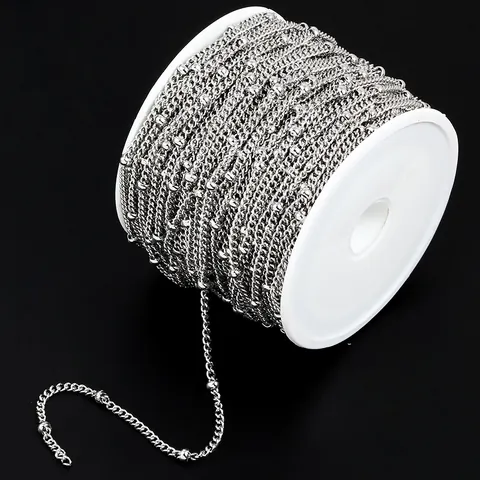 1.5mm Stainless Steel Satellite Chain With 2.1mm Beads For DIY Necklace Bracelet Making Minimalist Beaded Jewelry Accessory
