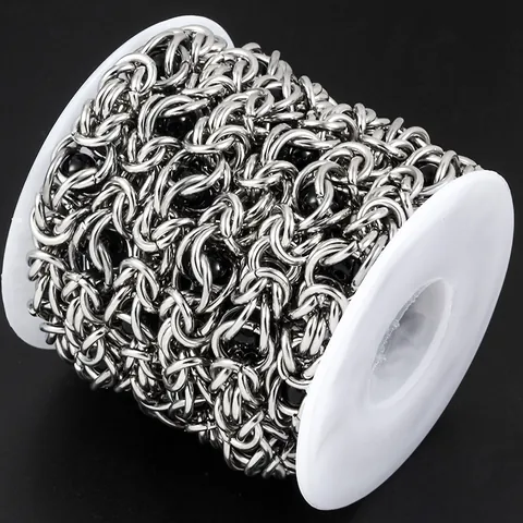 Stainless Steel Byzantine Keel Chain With Black Beads For DIY Jewelry Making Hip Hop Necklace Bracelet Metal Chain Findings