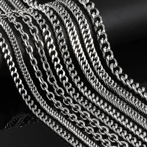 Edelstahl DIY Kubanische Gliederkette Halskette Armband Trendy Hip Hop Schmuckherstellung Zubehör Anti Allergisch Silber Farbe Poliert Metallkette