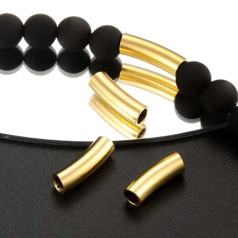 Stainless Steel Curved Tube Spacer Beads Vacuum Gold Plated Through Hole DIY Necklace Bracelet Jewelry Making Accessories