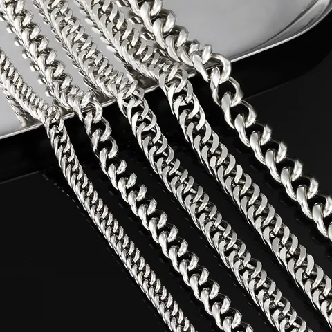 Edelstahl DIY Kubanische Gliederkette Halskette Armband Trendy Hip Hop Schmuckherstellung Zubehör Anti Allergisch Silber Farbe Poliert Metallkette