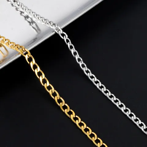 Stainless Steel Curb Chain DIY Jewelry Findings Gold Silver Plated Cuban Link For Necklace Bracelet Making Craft Supplies