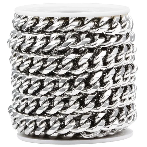 Stainless Steel Six-Sided Polished Thick Cuban Link Chain For DIY Jewelry Making Hip Hop Necklace Bracelet Bag Chain