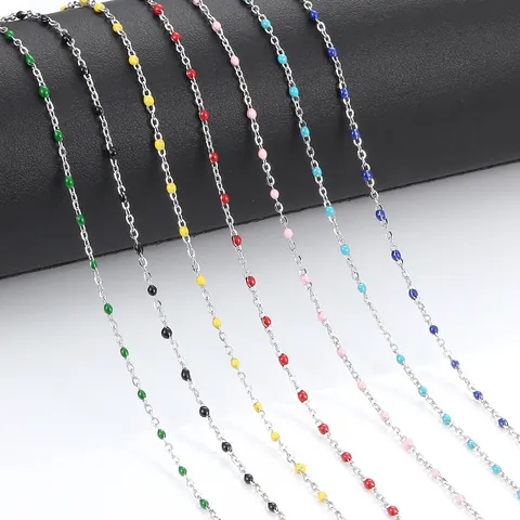 Stainless Steel Satellite Chain With 1.7mm Colored Enamel Beads DIY Jewelry Making Chain For Necklace Bracelet Making Findings