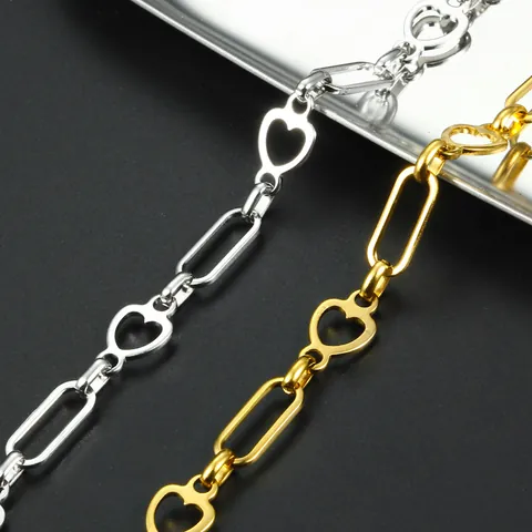Fashion Stainless Steel Heart Oval Link Chain For DIY Necklace Bracelet Making Hypoallergenic Metal Jewelry Chain Accessories