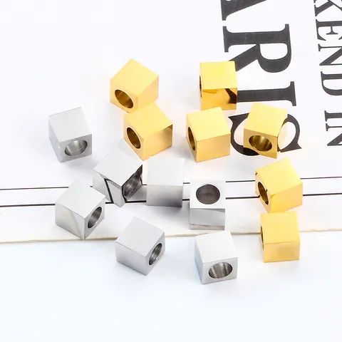 Polished Stainless Steel Square Spacer Beads Cube Loose Beads Components For DIY Bracelet Necklace Jewelry Making Finding