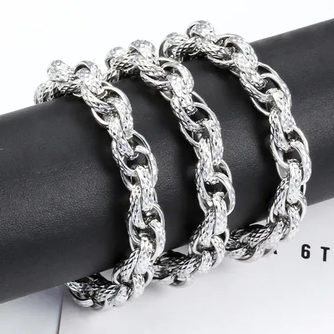 Stainless Steel Twisted Oval Link Chain With Diamond Cut Pattern For DIY Necklace Bracelet Jewelry Making Punk Hip Hop Accessories