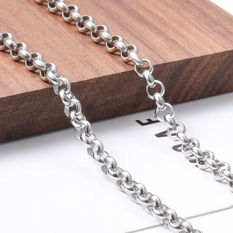 Catena Rolo Tonda in Acciaio Inossidabile 4mm Per Creazione Gioielli Fai da Te Collana Bracciale Moda Semplice Accessori