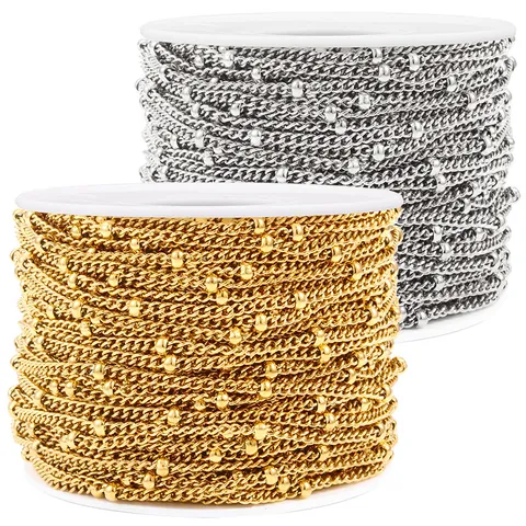 1.5mm Stainless Steel Satellite Chain With 2.1mm Beads For DIY Necklace Bracelet Making Minimalist Beaded Jewelry Accessory