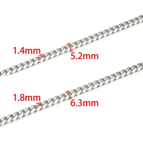 Stainless Steel Cuban Link Curb Chain For DIY Jewelry Making Necklace Bracelet Bag Hanging Accessory Silver Color