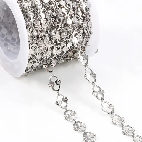 Stainless Steel Sunflower Oval Chain For DIY Jewelry Making Punk Shell Petal Link Necklace Bracelet Components Steel Color Accessory