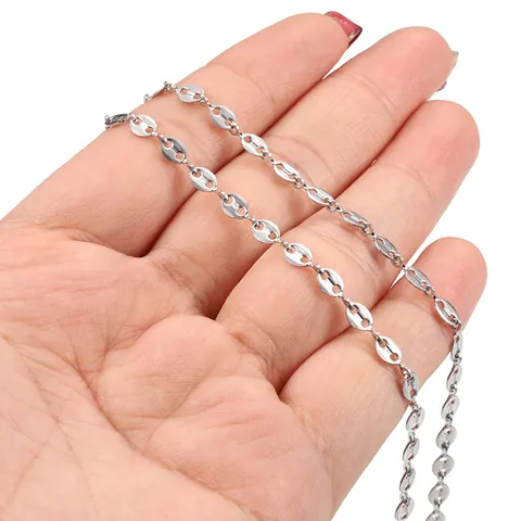 Stainless Steel Coffee Bean Pig Nose Chain For DIY Jewelry Making Necklace Bracelet Polished Metal Link Loose Chain Spool