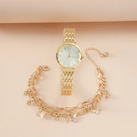 Orologio al Quarzo da Donna alla Moda e Set di Gioielli con Bracciale a Farfalla Orologio con Catena in Lega d'Oro per Donna