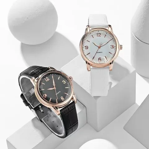 Dames Mode Quartz Horloge Tweekleurige Wijzerplaat Ronde Zinklegering Kast Krokodillenpatroon Kunstlederen Band Casual Horloge