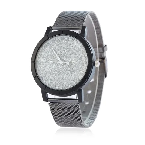 Minimalist Men Women Starry Sky Stardust Dial Quartz Watch Moon Pointer Alloy Milanese Mesh Strap Casual Unisex Wristwatch