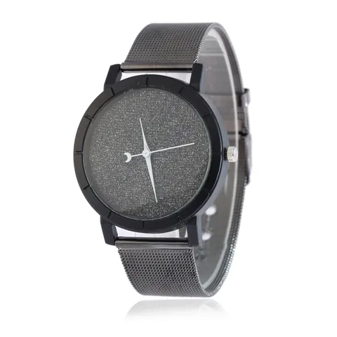 Minimalist Men Women Starry Sky Stardust Dial Quartz Watch Moon Pointer Alloy Milanese Mesh Strap Casual Unisex Wristwatch