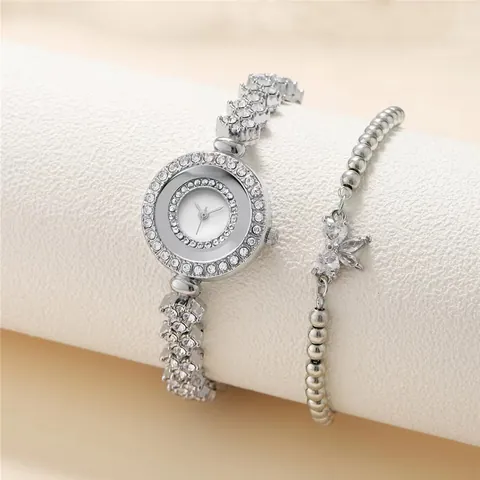 Lussuoso Orologio al Quarzo da Donna con Strass e Set di Bracciali Elegante Orologio da Polso con Catena in Lega e Ciondolo a Farfalla Regalo