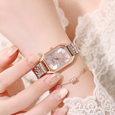 MEIBO Luxury Women Rectangular Quartz Watch Square Vintage Fashion Rhinestone Dial Stainless Steel Strap Elegant Wristwatch