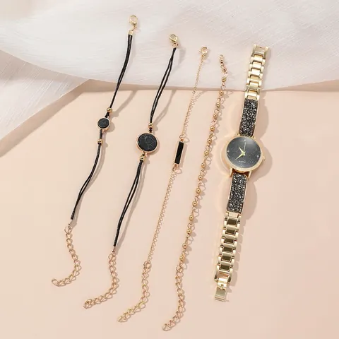 Elegante Orologio al Quarzo in Lega d'Oro da Donna E Bracciali con Strass Quadrante Cielo Stellato Gioielli di Moda per Regalo
