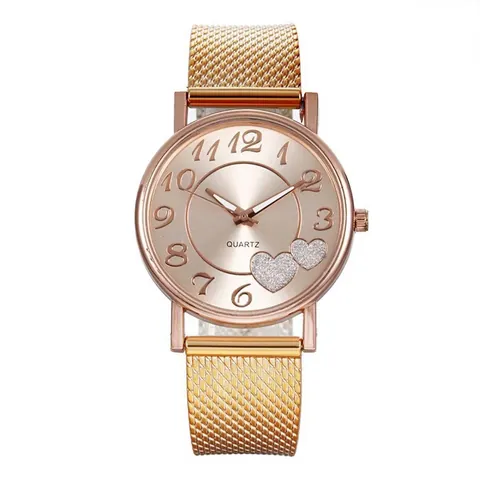Fashion Women Quartz Watch Minimalist Dial With Glitter Heart Decor Milanese Metal Mesh Band Casual Alloy Case Wristwatch Gift