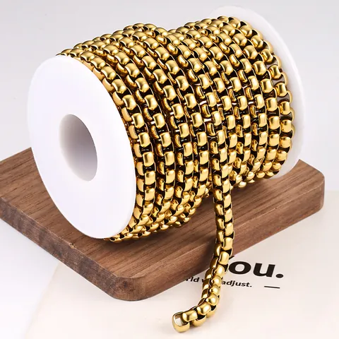 6mm Edelstahl Box-Kette Für DIY Schmuckherstellung 18K Vergoldet Vakuumgalvanisiert Halsketten Zubehör