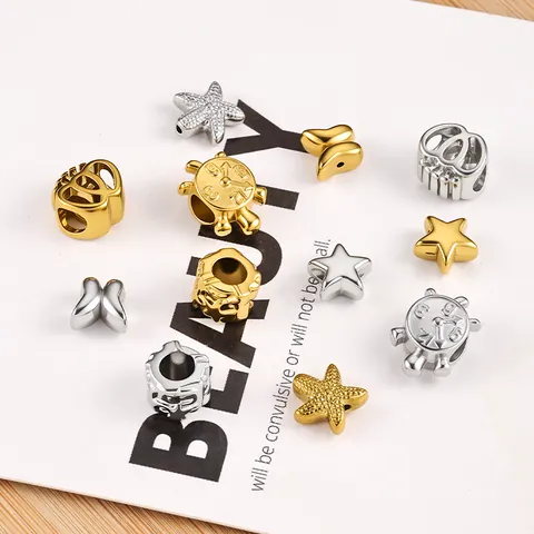 Edelstahl Zwischenperlen Mit Großem Loch Für DIY Schmuckherstellung 18K Vergoldet Silber Herz Stern Schildkröte Schmetterling Seestern